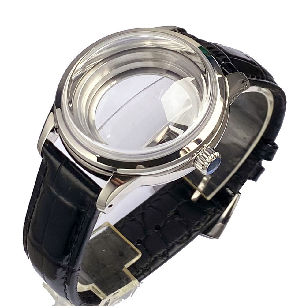 Polished 40mm Double Bow Sapphire Glass Watch Case Fit NH35 NH36 