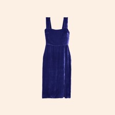 NWT $278 Reformation Navy Dress Danube Blue Velvet Midi Square Neck Slit 2