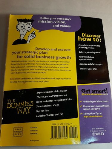 Strategic Planning For Dummies Softcover By Erica Olsen C. 2007 - Picture 2 of 2