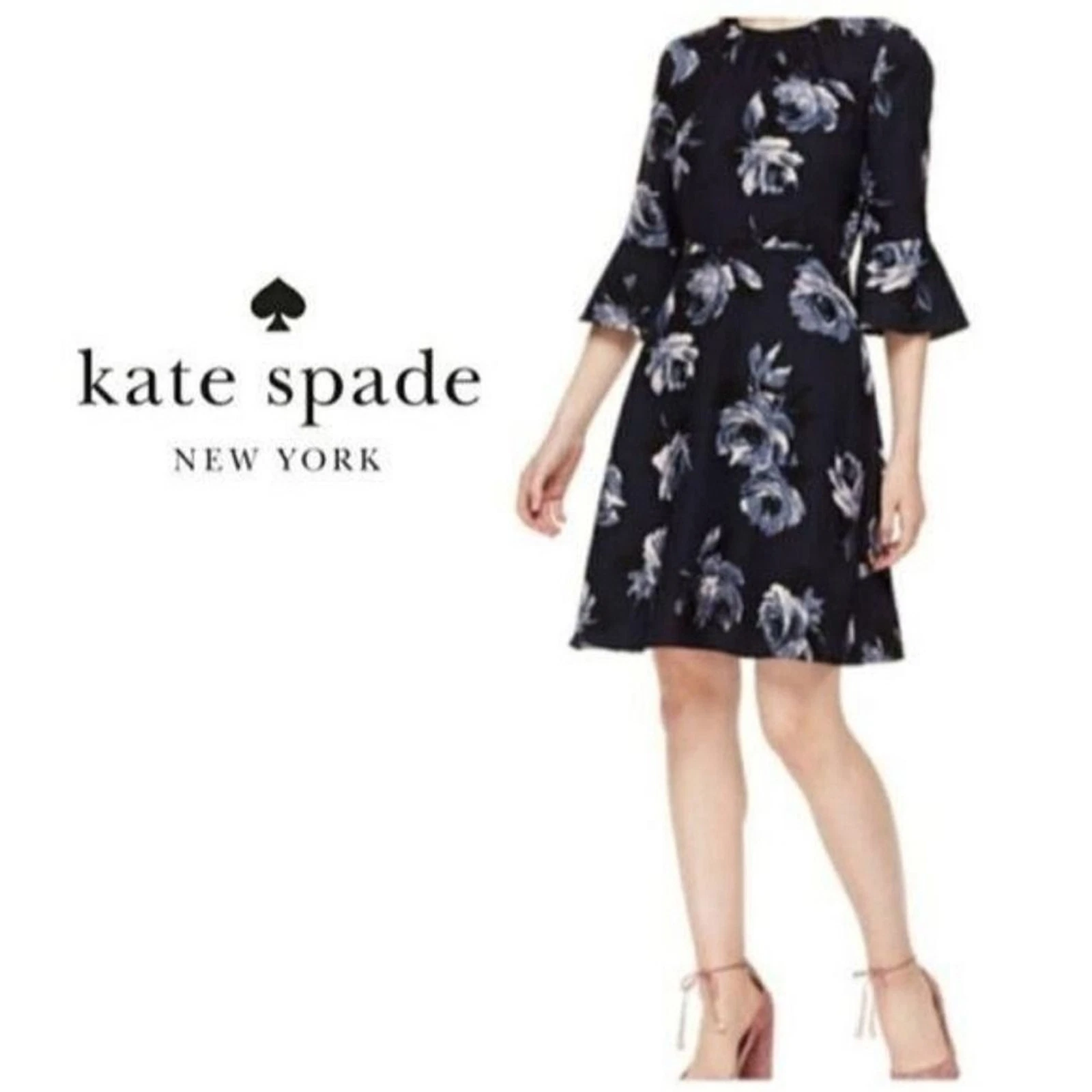 Abito Kate Spade blu crepe rosa da notte blu navy taglia 0