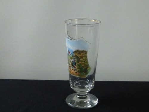 Altes mundgeblasenes Weizenglas Bockbierglas Jäger 'Besuch auf der Alm' um 1900 - Bild 6 von 7