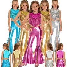 Girls Costume Pants Set Hip Hop Outfits Party Birthday Metallic Shiny Holiday