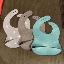 Unisex Silicone Baby Bibs - Set of 3 with Large Food Catcher & Easy Clean