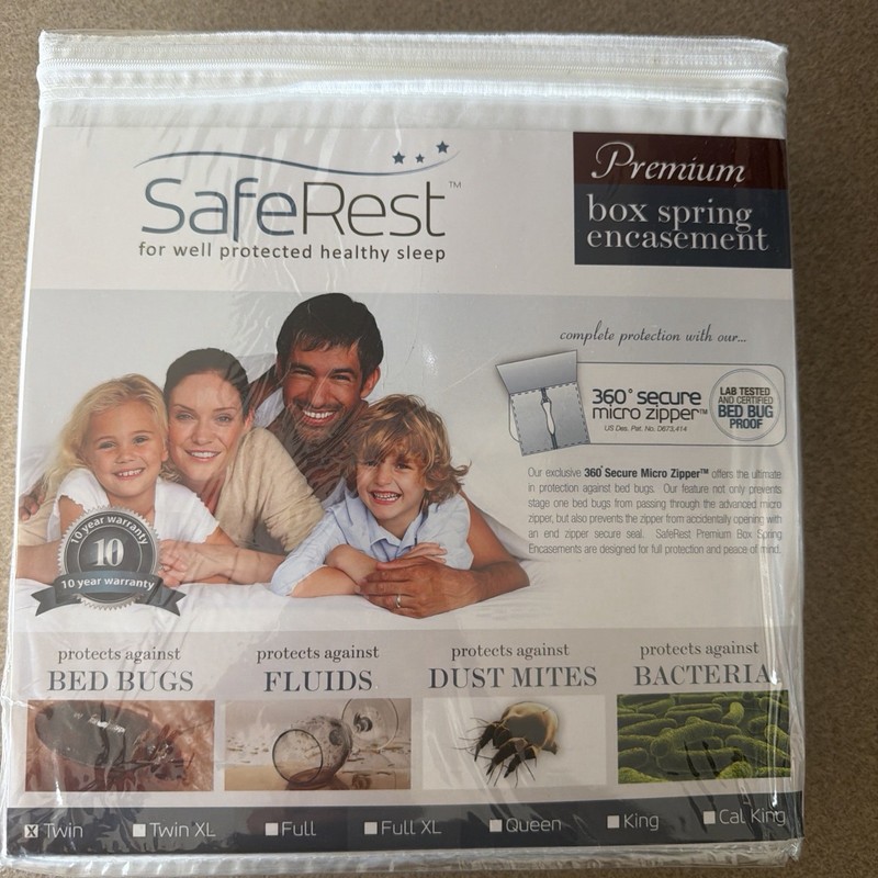 SafeRest Box Spring Encasement Premium Secure Micro Zipper Twin Bed Bug New