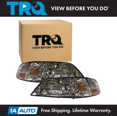 TRQ Headlight Assembly Set Fits 2003-2004 Lincoln Town Car