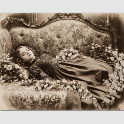 Young Girl Photo Post Mortem Funeral Flowers Victorian 4 by 6 Photograph