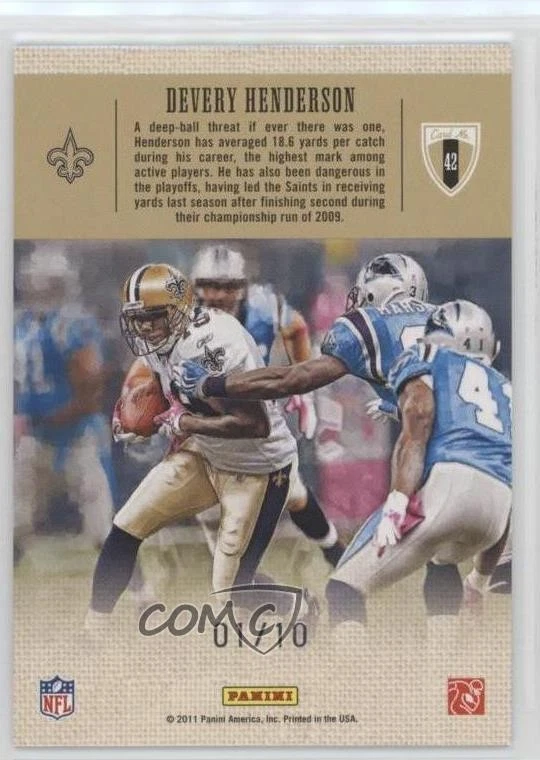 2011 Panini Threads Pro Gridiron Kings Black Framed /10 Devery Henderson #42 - Image 2 of 2