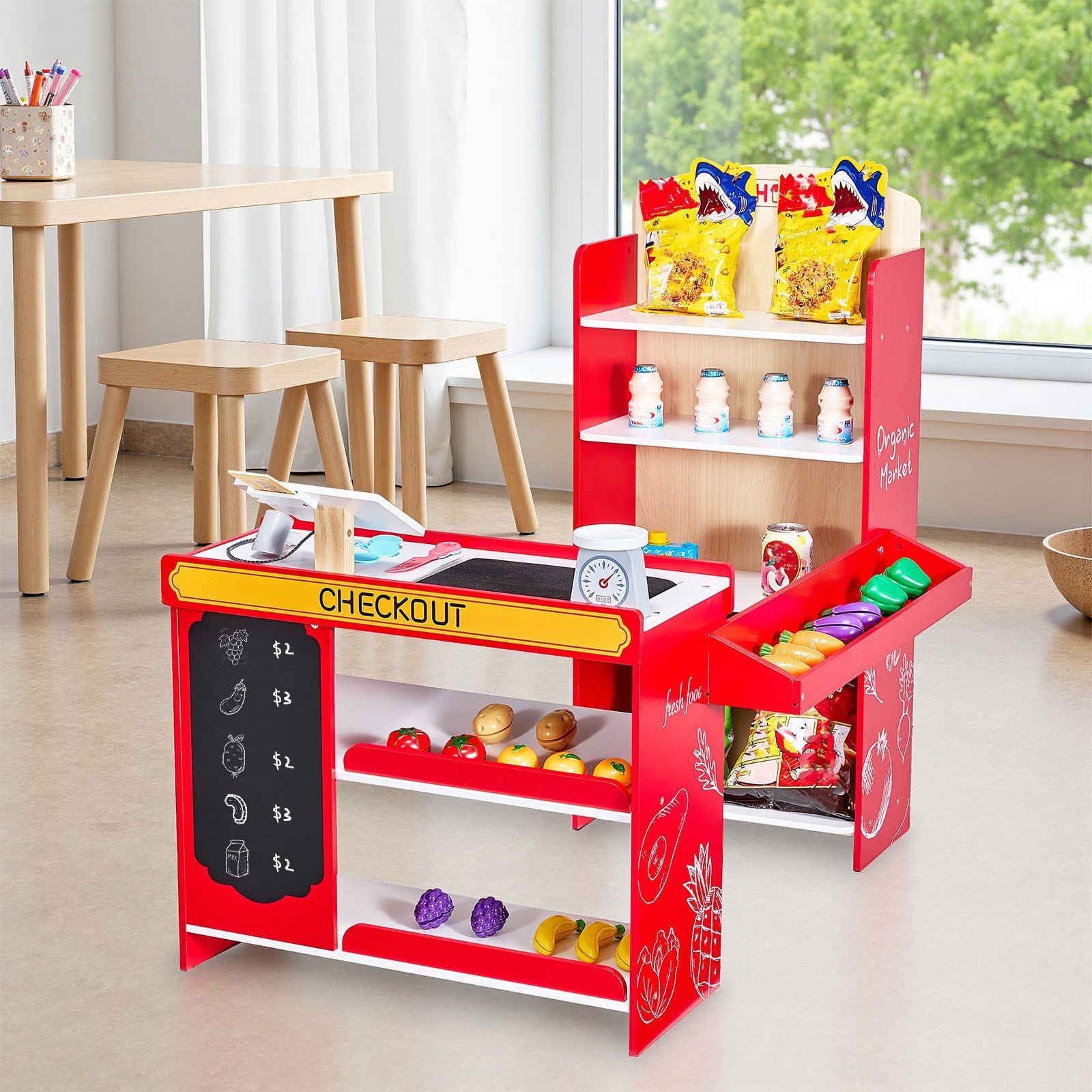 как выглядит Kids Grocery Store Playset Supermarket Toy with Cash Register Shopping Cart фото