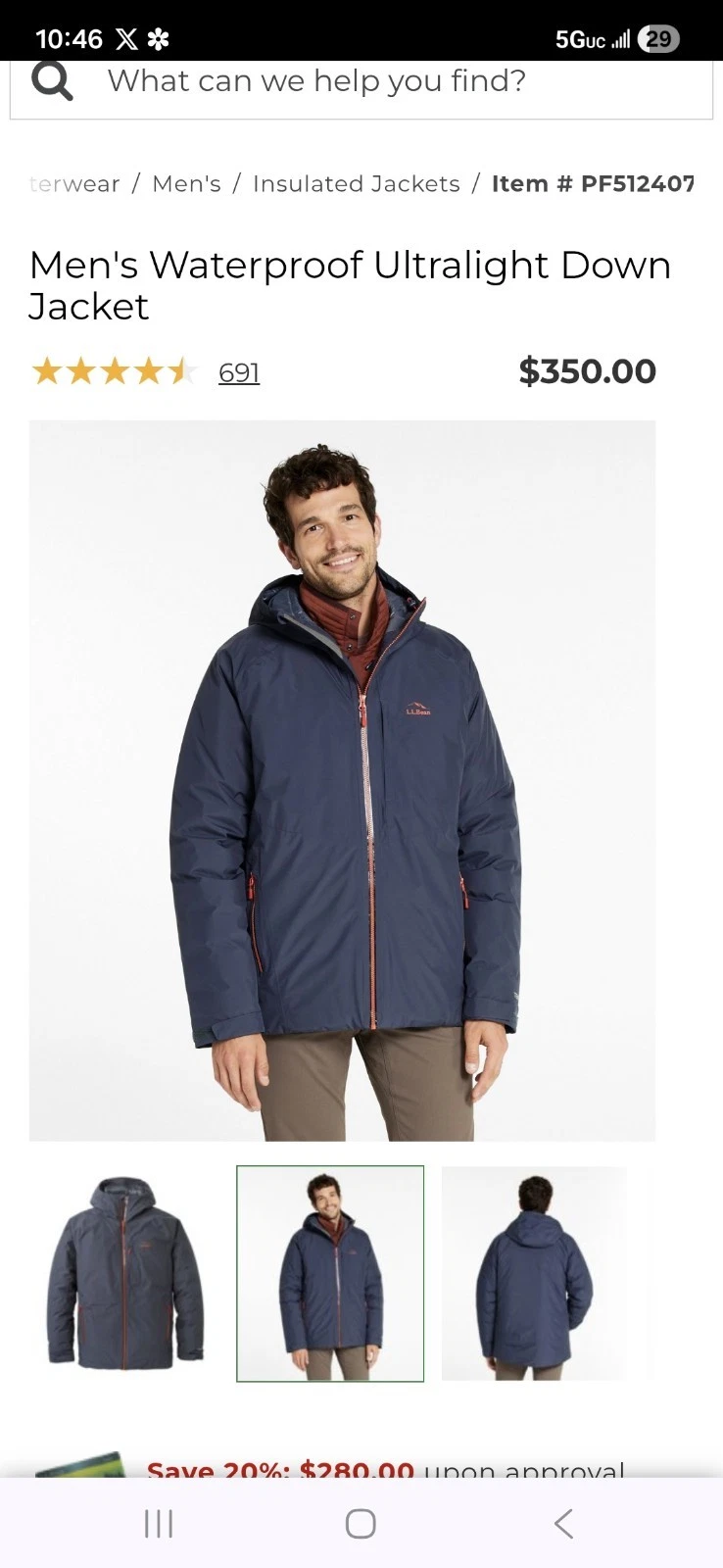LL Bean Jacket Mens L TALL Blue Waterproof Ultralight goose Down Insulated WARM