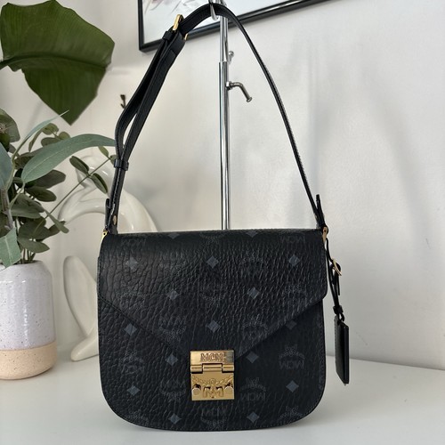 MCM Visetos Small Patricia Shoulder Bag Black Leather