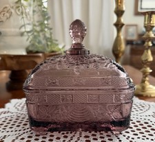 Indiana Glass Plum Honey Bee Box Tiara Mint w/ Original Box