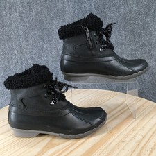 Sperry Saltwater Alpine Winter Boots Womens 6.5 Faux Fur Leather Black STS86690