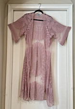 Rebellion Again Open Sheer Cardigan Duster SZ M Lace Boho Dusty Rose Long Fairy