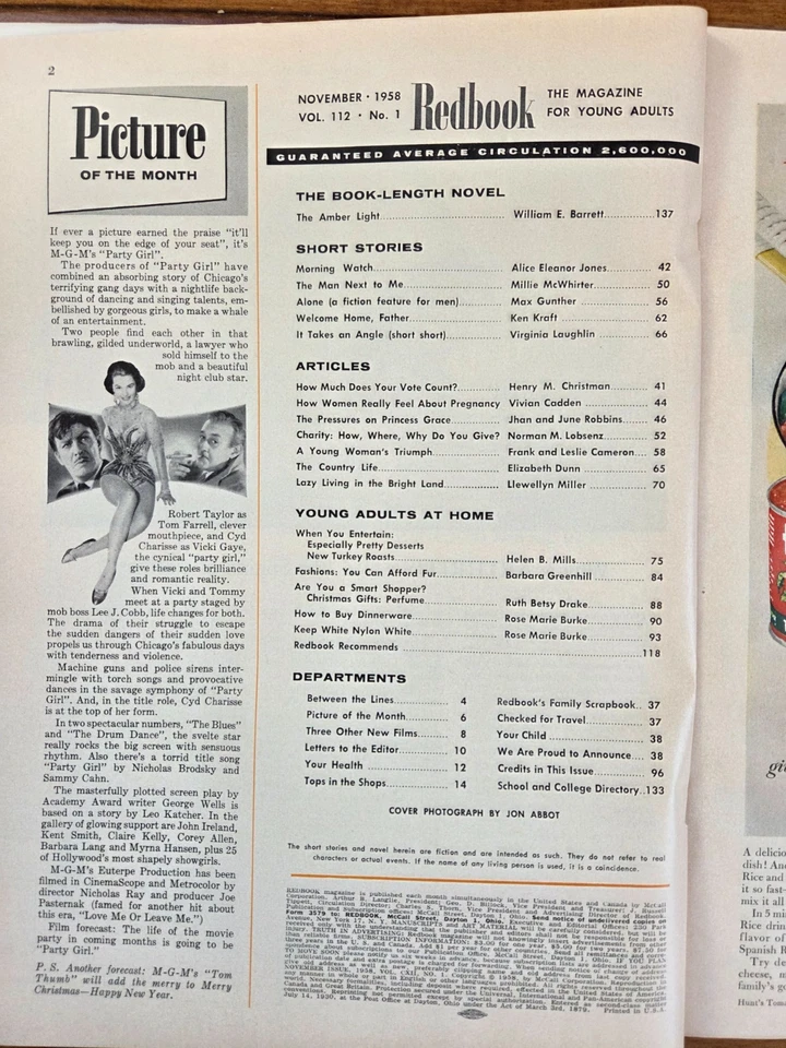 Redbook Magazine Vintage November 1958 (Grace Kelly - Princess Under Pressure) - Image 2 of 4