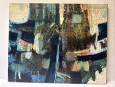 Mid Century Painting Abstract Expressionism Cubism Mystery Unsigned 24 By 30”