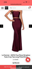 La Femme Formal 2 piece gown. weddings, formal parties. Dark berry. Size 2