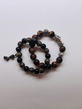 Tiger  s Eye  Black OnyxBeaded Bracelet Set Feng Shui Wealth Luck ProtectionGift