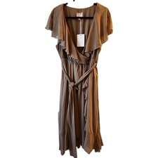 Show Me Your Mumu Women's Sz 1X (XL) Jess Ruffle Midi Dress Dune Chiffon NWT