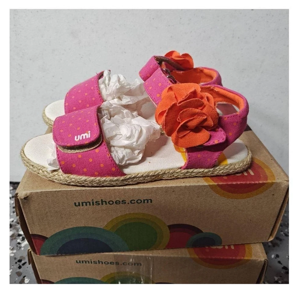 Umi Giselle Pink Sandal Espadrilles US 12 Pink Orange Multi Floral Hook Loop - Image 2 of 4