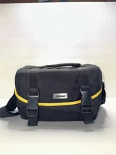 NIKON Black Yellow Line Padded DSLR Camera Case/ Gadget Bag Carry Shoulder Bag