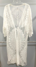 Kimono Open Cardigan Duster Boho Romantic White Lace Women's One Size 3/4 Sleeve