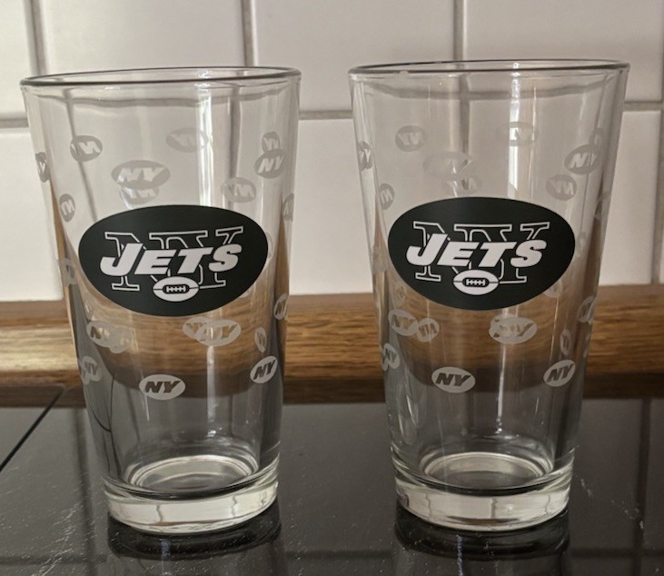 2 NFL New York Jets Pint Gläser/Bier Bierglas /475ml 16 oz/ Satin /Made in USA