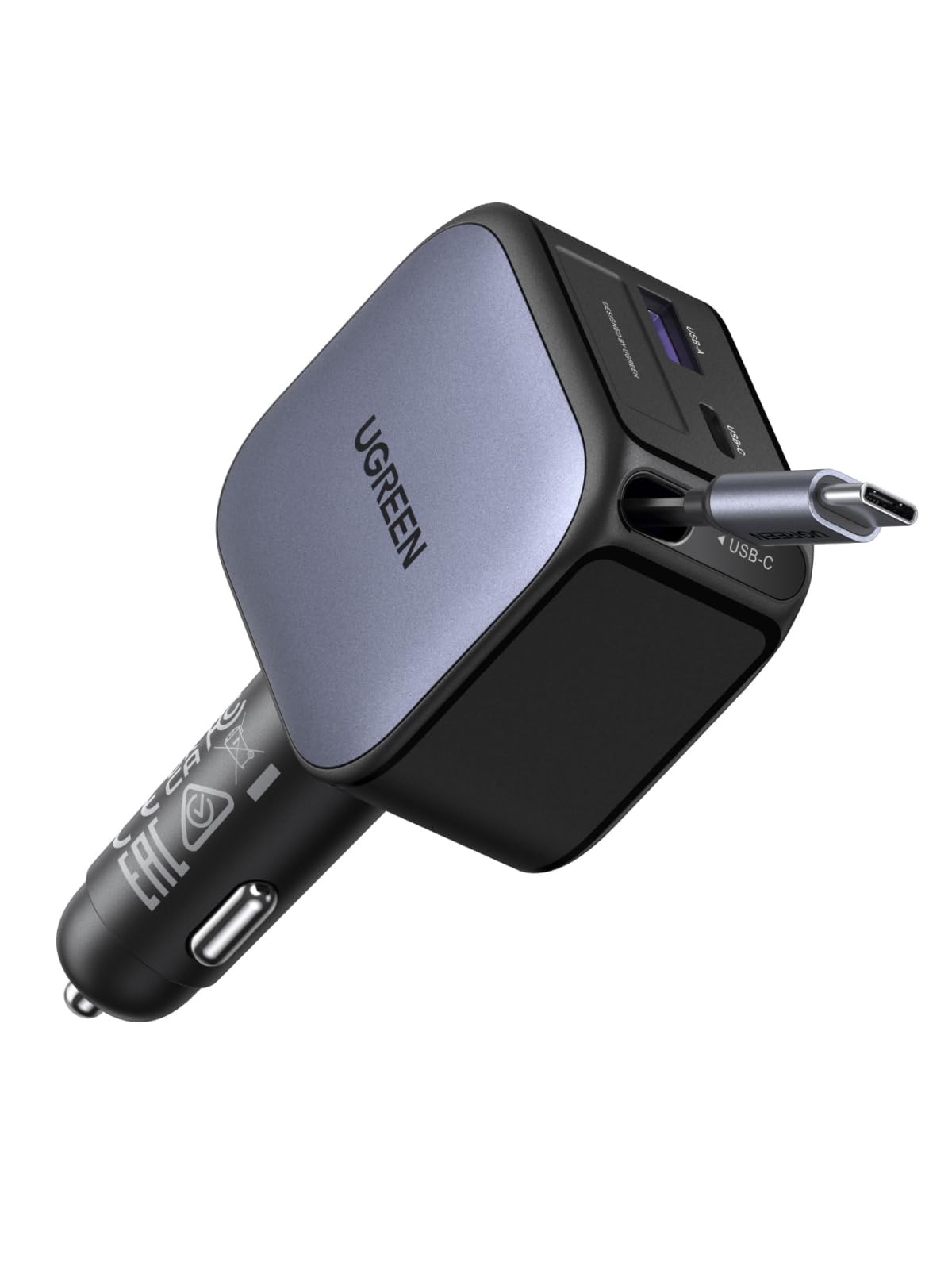 UGREEN 90W USB C Car Charger 3 Port Retractable 60W Cable Fast Charge Laptops - Image 3