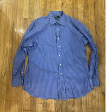 Polo Ralph Lauren Curham Classic Fit Cotton Blue White Striped Dress Shirt XL