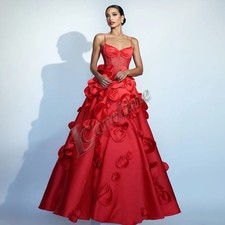 3D Flowers Evening Dresses A-line Spaghetti Straps Illusion Formal Dresses