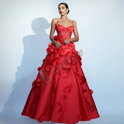 3D Flowers Evening Dresses A-line Spaghetti Straps Illusion Formal Dresses