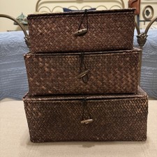 Seagrass Nesting Baskets with Lids Woven Storage Baskets Decor Set of 3