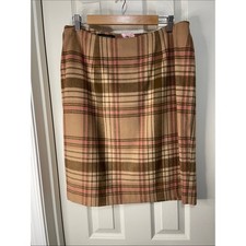 Talbots Vintage Wool Blend Tan Pink Brown Plaid Lined Academia Skirt size 12W