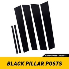 6pcs Black Pillar Cover Posts Door Trim Window For Decal 2006-2011 Honda Civic
