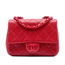 Chanel Mini Square Caviar Incognito Flap Pre-Loved Crossbody Bag Red