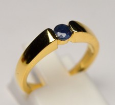 925 STERLING SILVER GILDED LADIES RING BLUE SAPPHIRE GEMSTONE