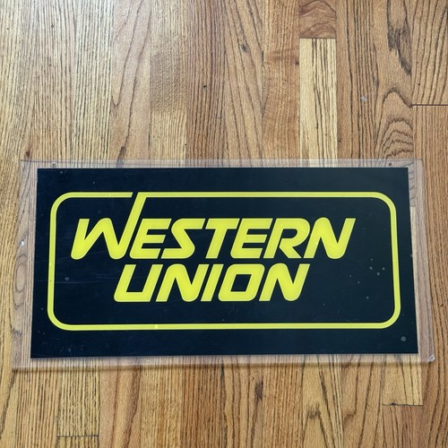 Vintage Western Union Double Sided Sign Plastic 24”x 12” Yellow & Black
