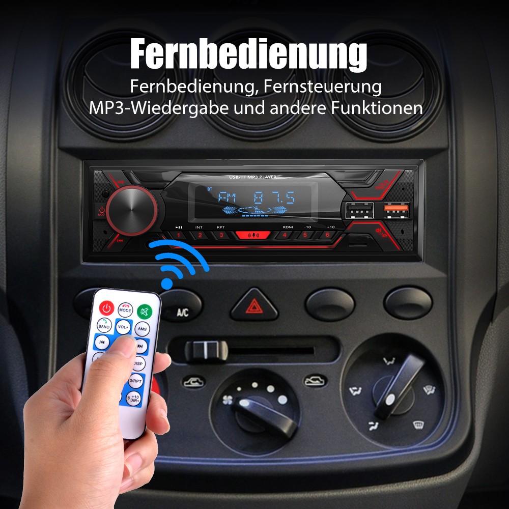 1 DIN MP3 con FM USB Bluetooth vivavoce telecomando AUX 7 colori autoradio foto 6