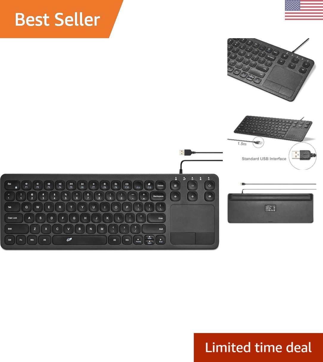 Sleek 15-Inch USB Keyboard with Touchpad - Perfect for Offic