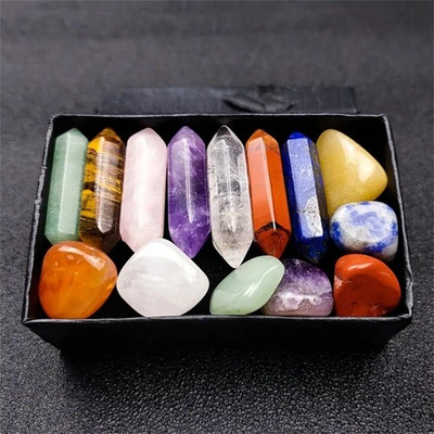 #ad 14pcs Pointed Quartz Crystal Chakra Healing Stones and Crystals Set Hexagon Rose $5.65