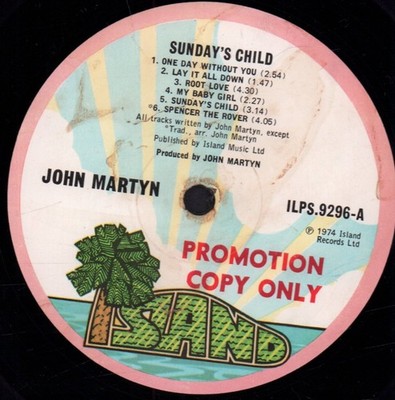 John Martyn Sunday's Child LP vinyl UK Island 1974 promo pink rim label