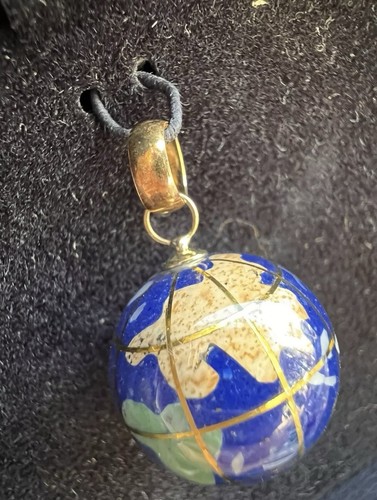 Michael Anthony Multi Gemstone Inlay 14K Gold Earth Globe Pendant - Picture 8 of 8