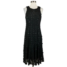 Alex Evenings Women's Cocktail Dress Size 8 Black Sequined Midi Fit and Flare