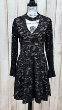 Ivanka Trump Black Lace Fit & Flare Dress Size 10 Long Bell Sleeve Choker Neck