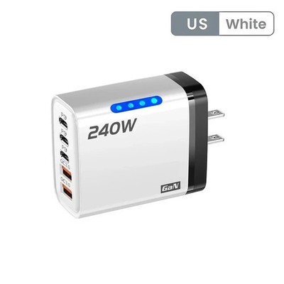 240W GaN Fast Charger - 5-in-1 USB & Type-C Charging Adapter with LED Indicator