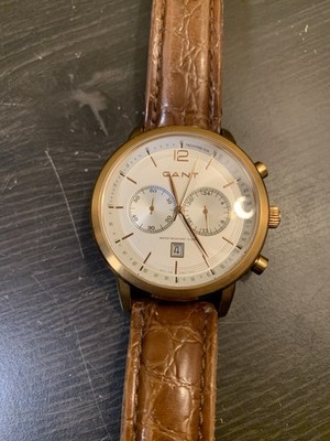 Mens Ladies Unisex Brown Leather Gant Shelton White Chrono Date Watch W10944