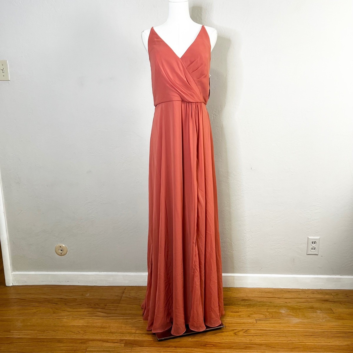 spaghetti strap chiffon bridesmaid dress with slit Wedtrend Women A Line Straps Long Slit, Eucalyptus Color:Ecru/Mauve Romantic Rose a refined choice for x-category:USA Market Homecoming Dresses Jcpenney Long