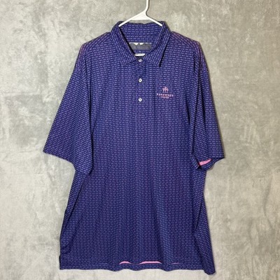 Donald Ross Fish Print Performance Golf Polo XL Edgewood Tahoe Purple Pink READ