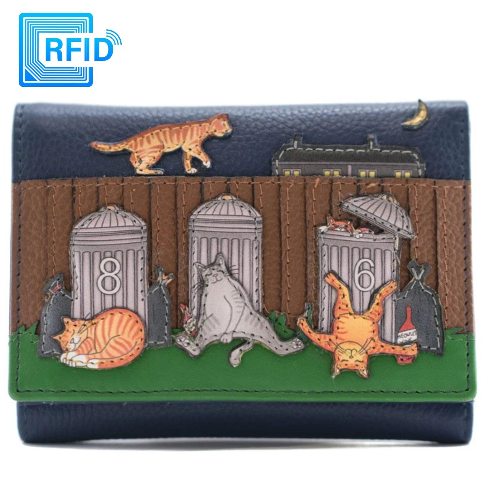 Mala Leather Blue Alley Cats Genuine Leather Rfid Tri-Fold Purse - Image 2