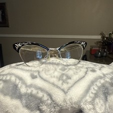 Vintage American Optical Floral Cat Eye Wide Frame Designer Glass Frames