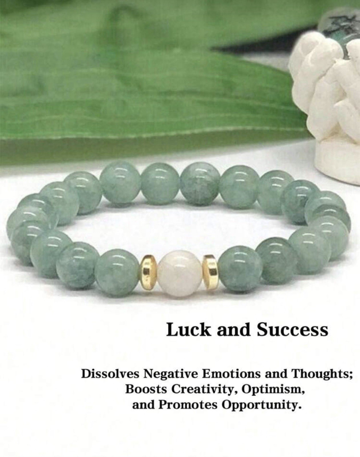 Bracelet en jadéite verte et pierre de lune pour homme et femme